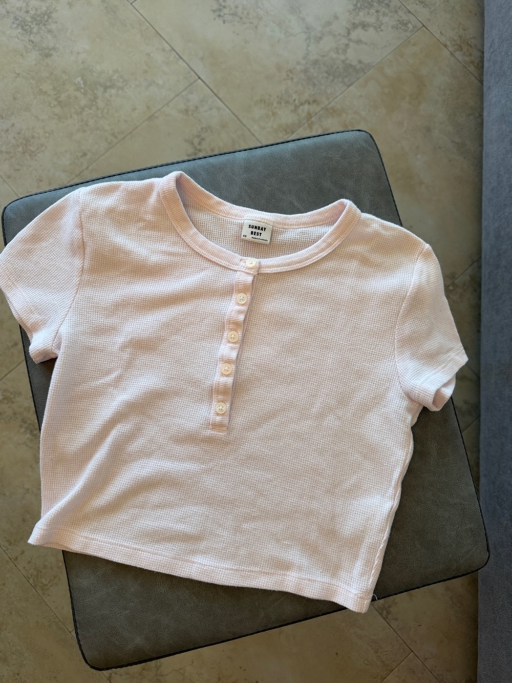 Sunday Best Light Pink Henley Short Sleeve Top